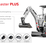 Bobmaster Plus diesel minigraver - 970 kg med drejearm og justerbar undervogn, inkl. skovlsæt