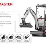 Bobmaster Yanmaster - 3-cylindret diesel Yanmar minigraver, 1200 kg, inkl. skovlsæt