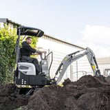 Bobmaster Plus diesel minigraver - 970 kg med drejearm og justerbar undervogn, inkl. skovlsæt