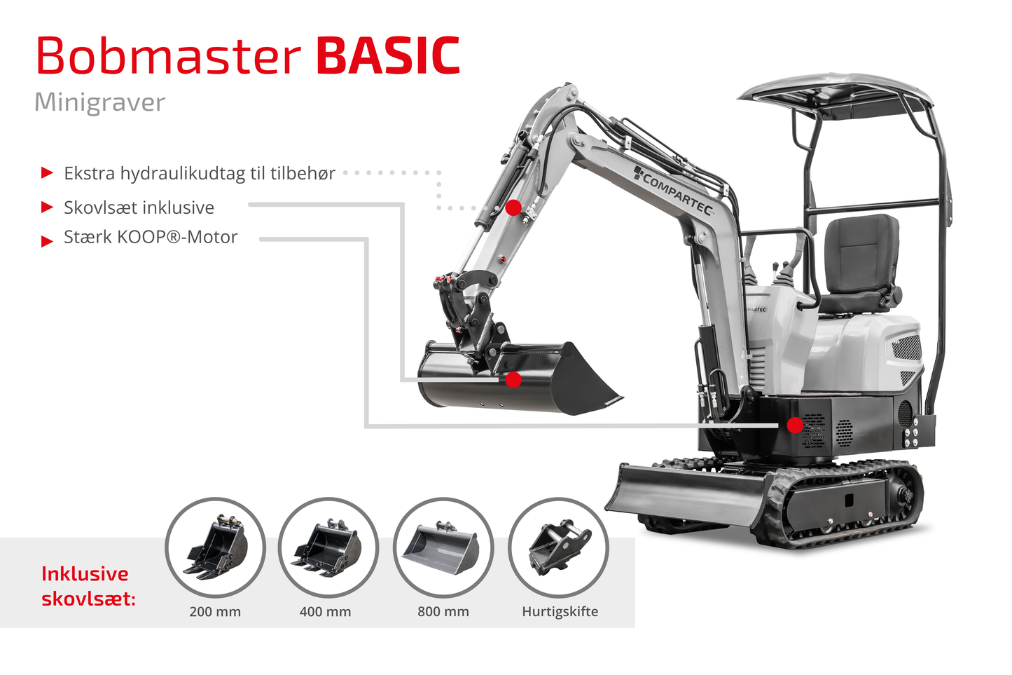 Bobmaster Basic diesel minigraver - 850 kg, inkl. skovlsæt