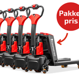 PAKKETILBUD: 4 x ForkLion PRO El-palleløfter med støttehjul, 1500 kg kapacitet, inkl. batteri og oplader