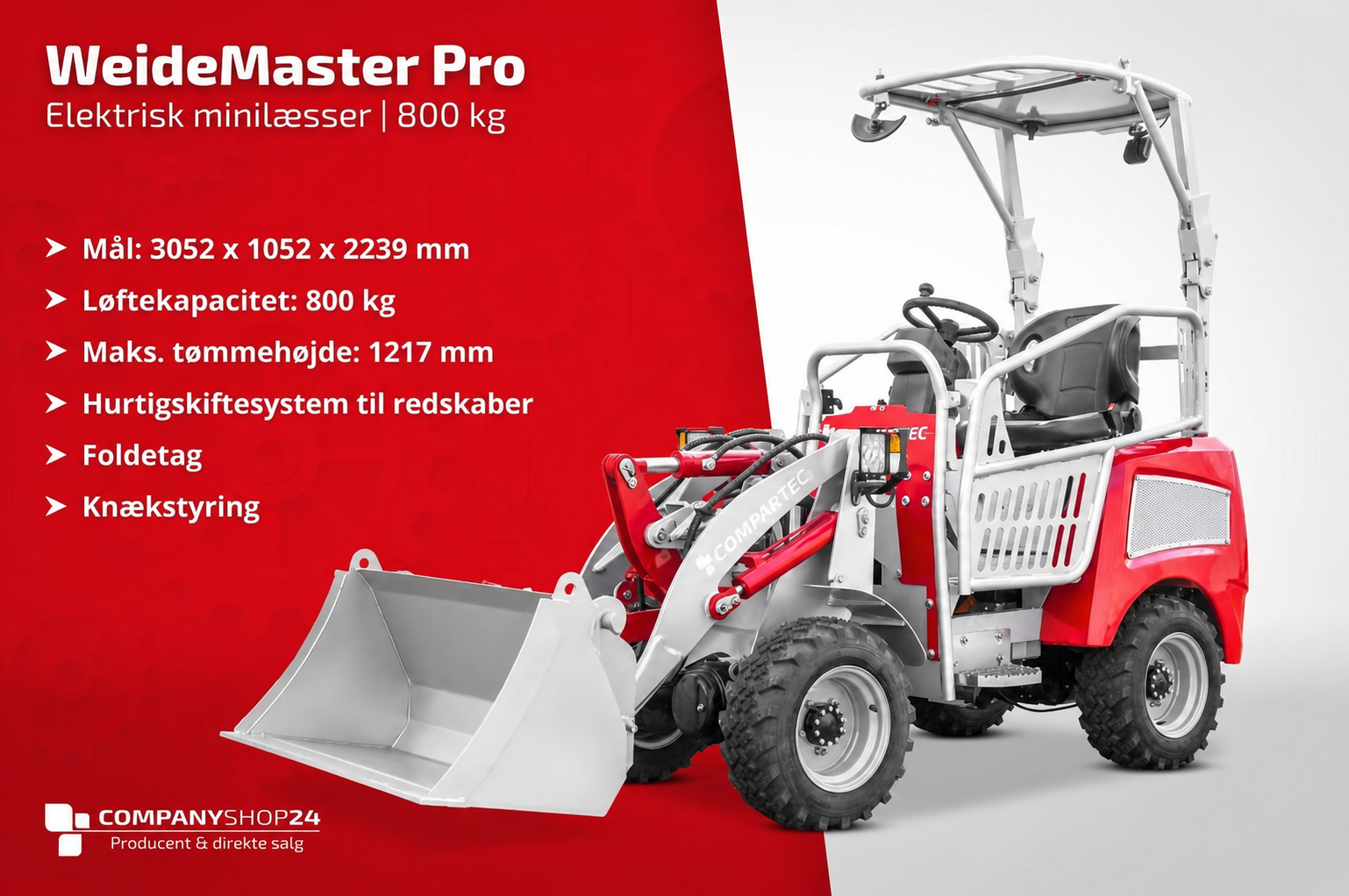 Weidemaster Pro – specifikationer på dansk