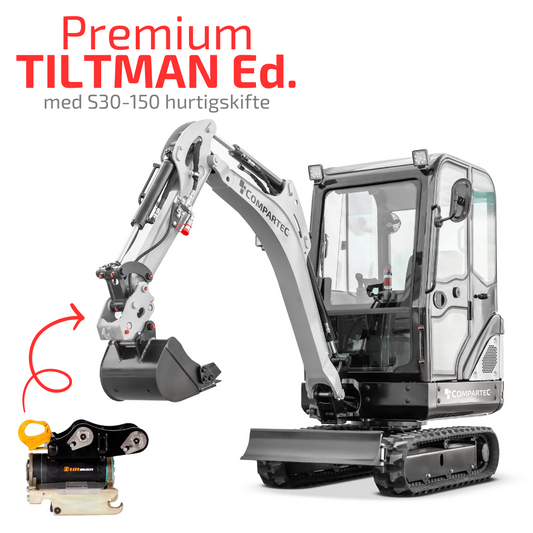 Bobmaster Premium TILTMAN Edition S30-150 diesel minigraver - 1900 kg med drejearm og joystick, inkl. skovlsæt