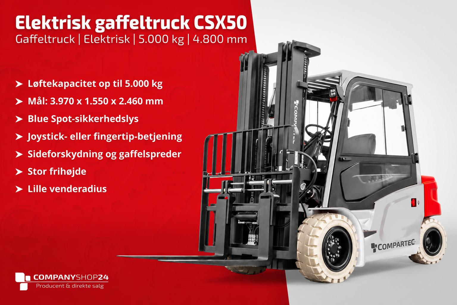 CSX50 elektrisk gaffeltruck – dansk produktgrafik 02