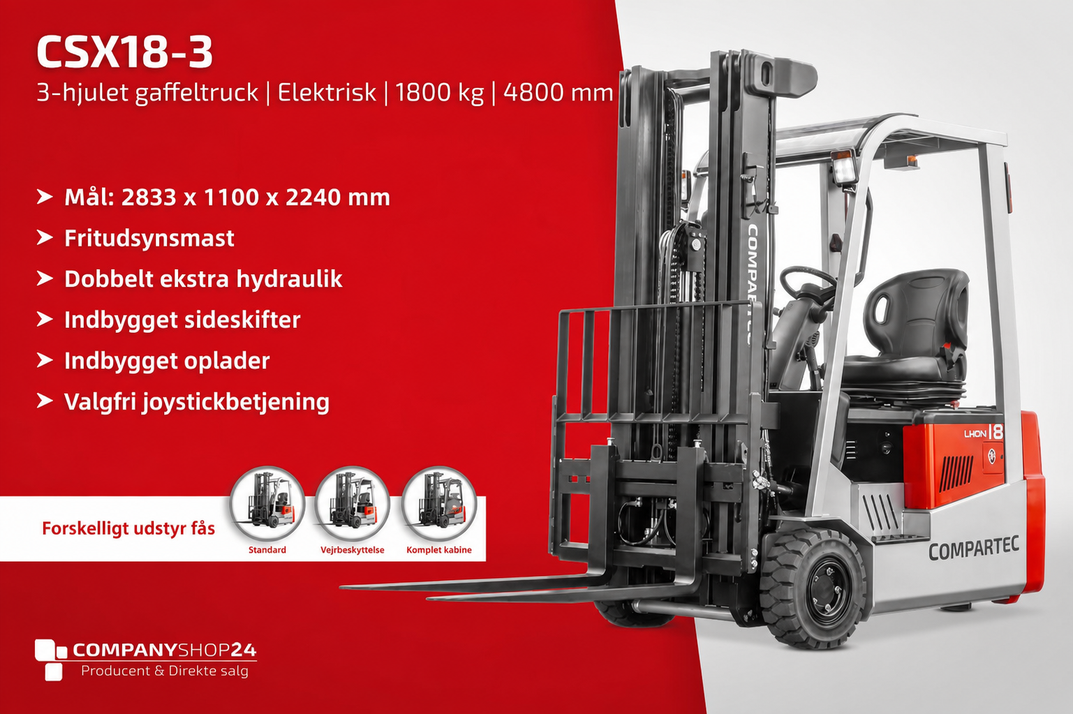CSX18-3 elektrisk gaffeltruck – dansk produktgrafik 02