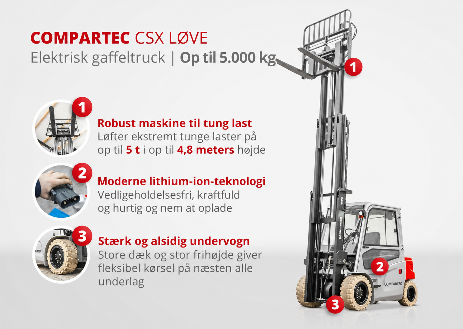 CSX50 elektrisk gaffeltruck – dansk produktgrafik 03