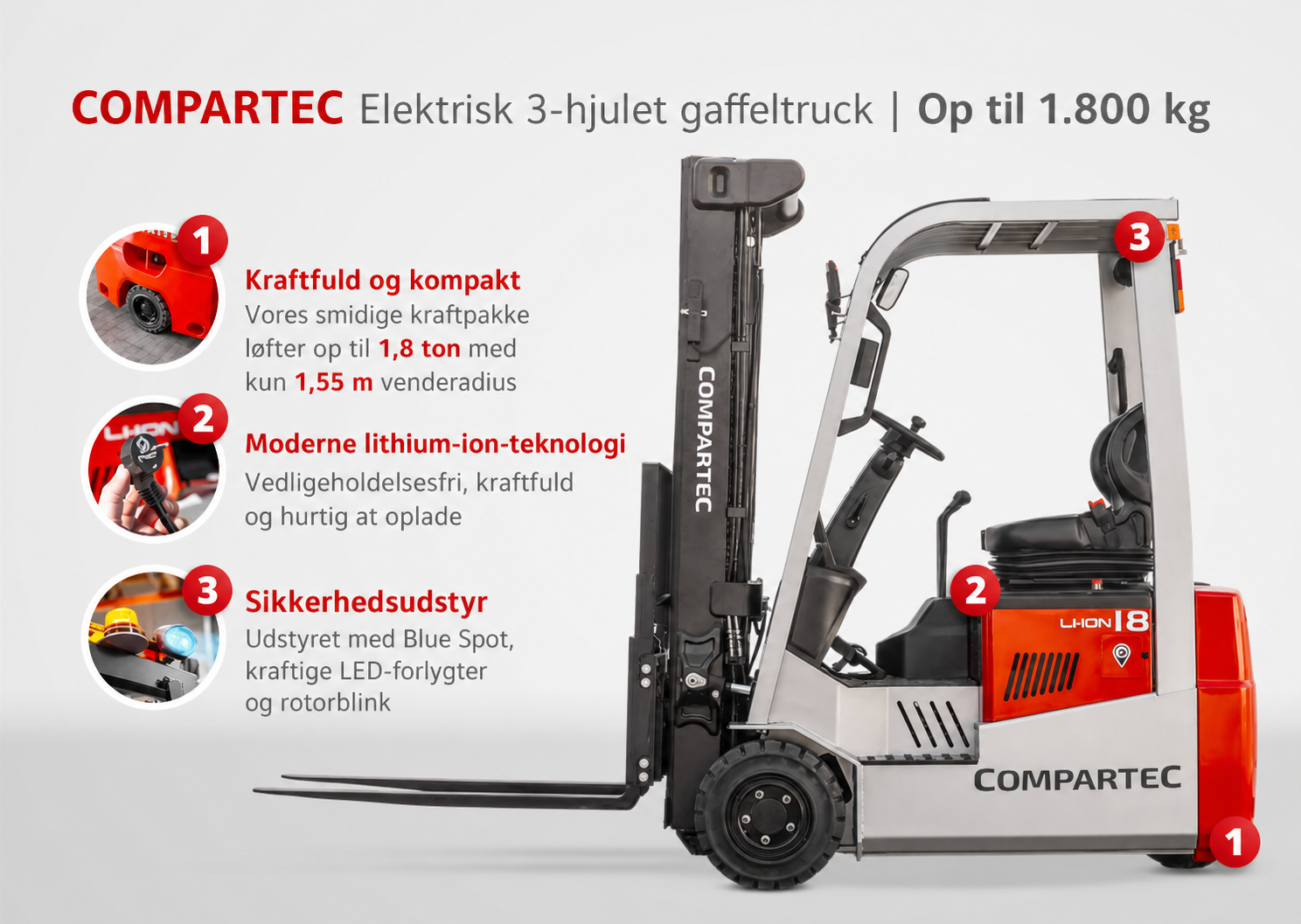 CSX18-3 elektrisk gaffeltruck – dansk produktgrafik 04